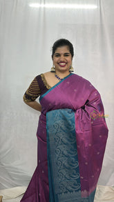 Vriksham Dual-Tone Onion With Teal Blue & Golden Border Pure Soft Silk Saree-VS4839